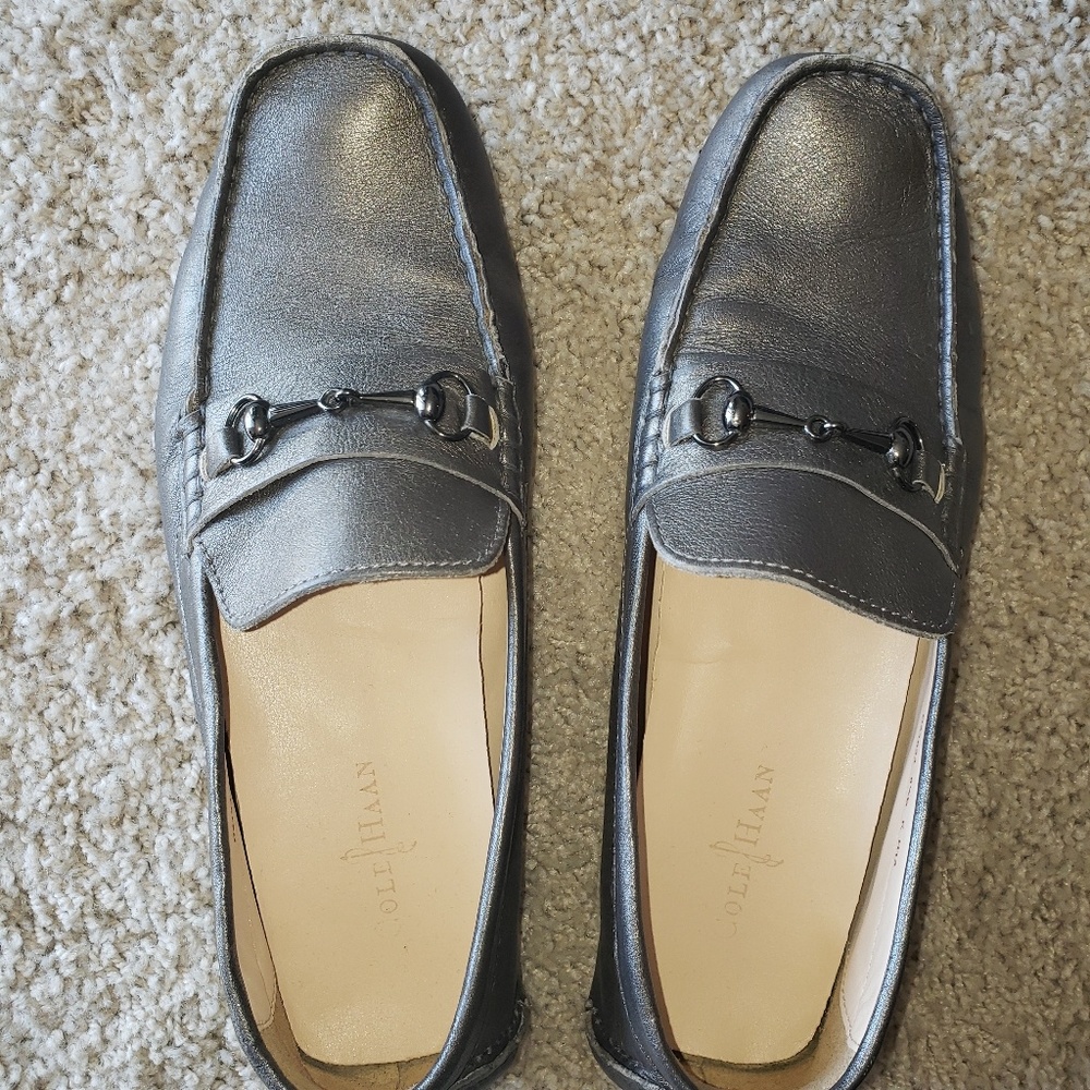Cole Haan silver leather driver loafers